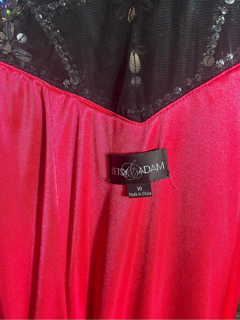 Adam Black Evening Gown with Pink Lining and Crystal Embellishments - Picture 8 of 8
